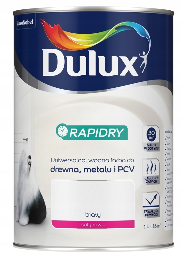 

Farba Dulux Rapidry- do drewna, biała, 1l