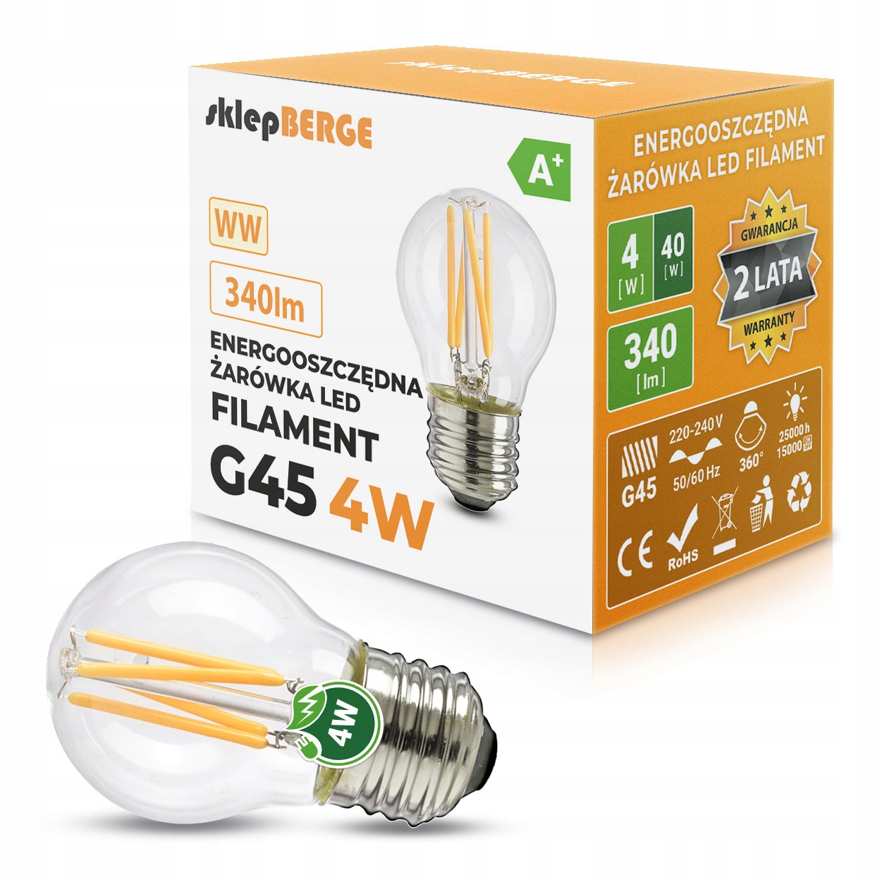 

Żarówka Led E27 G45 4W filament edison ozdobna