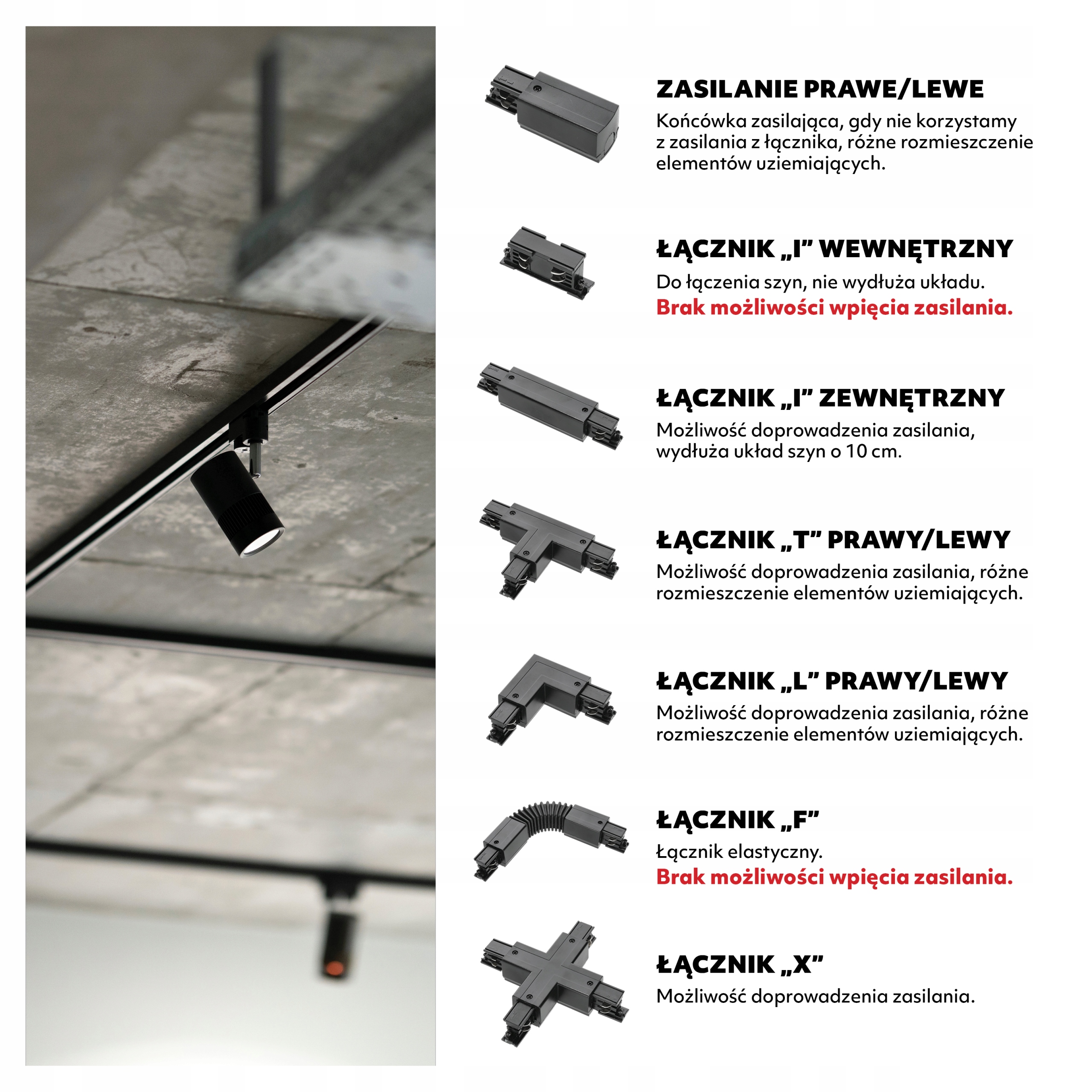 Zestaw szynowy 3 fazowy szyna 2m+2m, I zew., 6x Lampa, 2x zaślepka CZARNY Napięcie (V) 230V