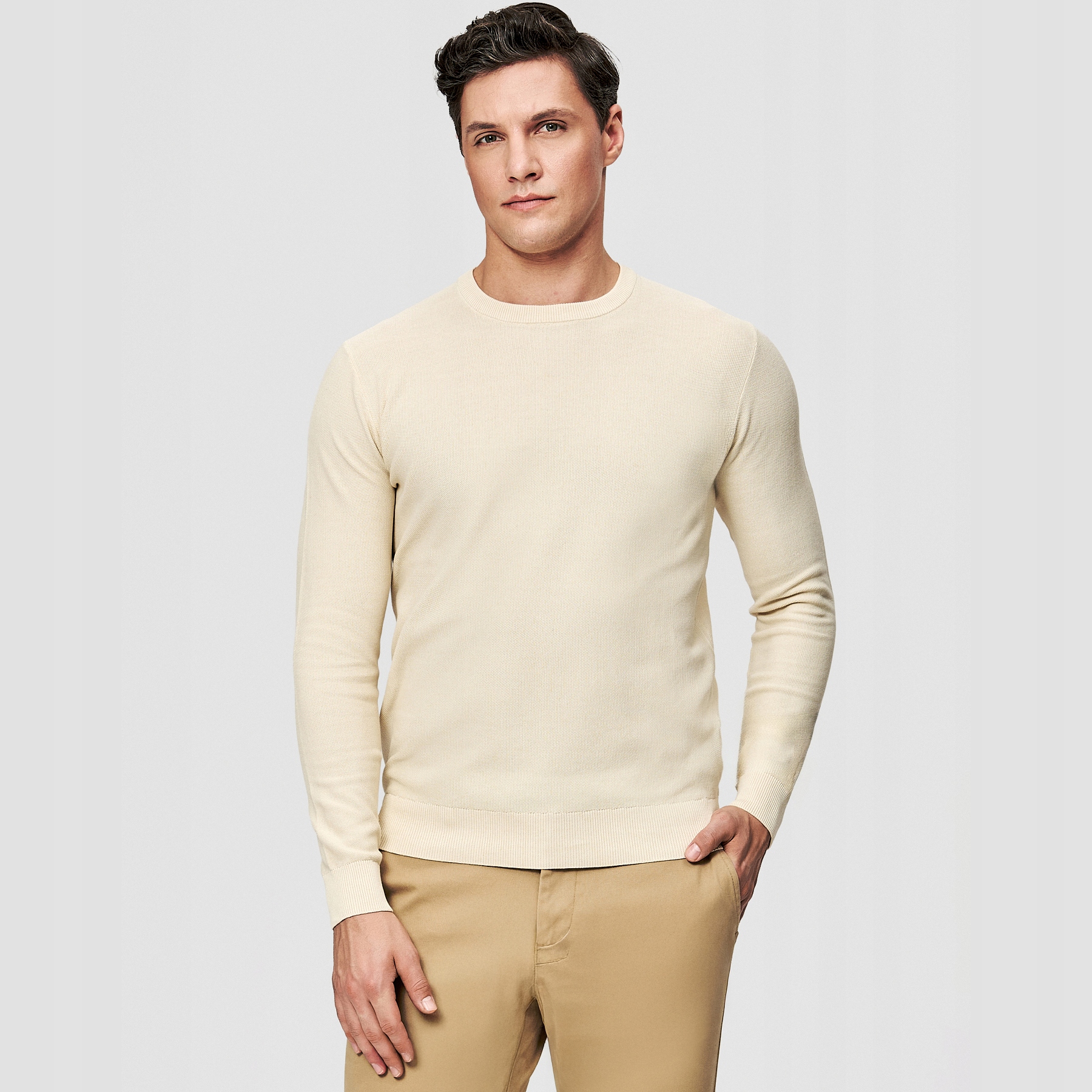 Pletený pánský svetr o-neck v béžové barvě Pako Lorente vel XXL