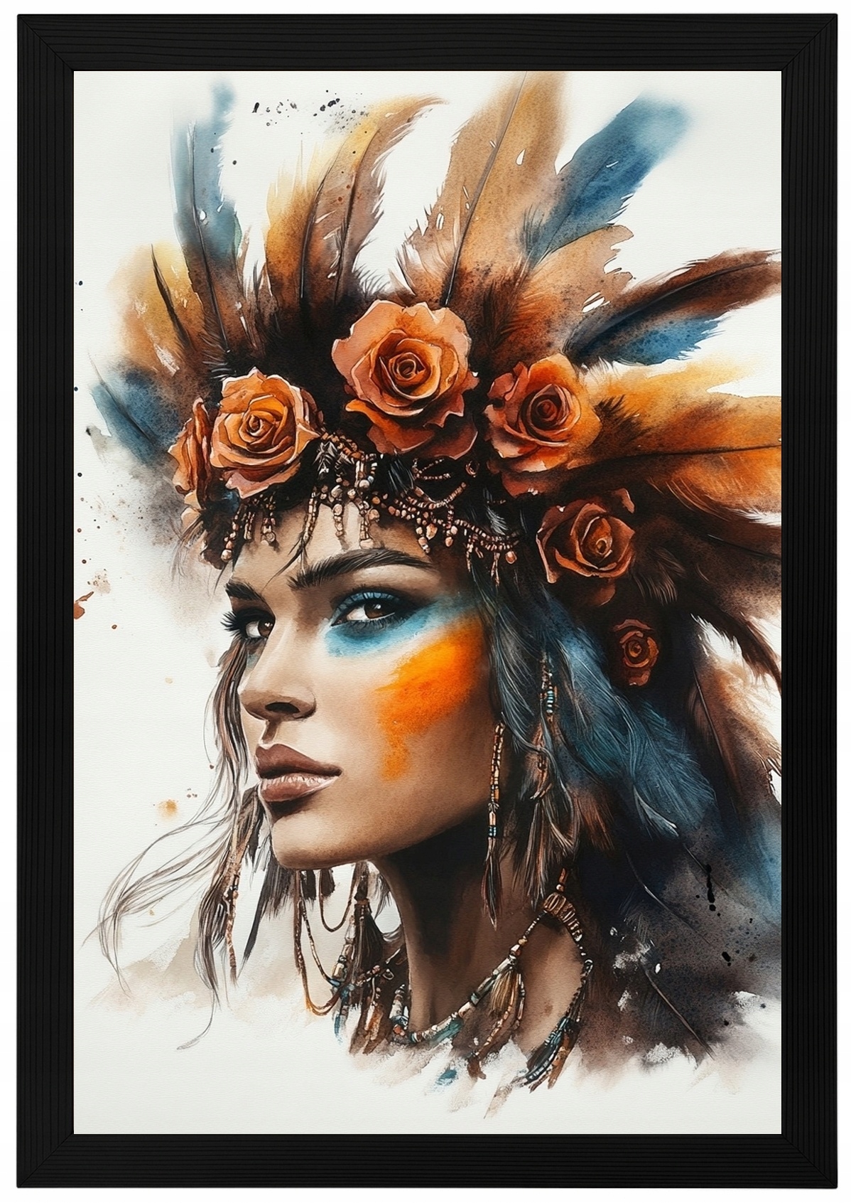 Dřevěný Rámeček Na Plakát S Portrétem Ženy, Indické Americké, Etno, Boho, 40x60
