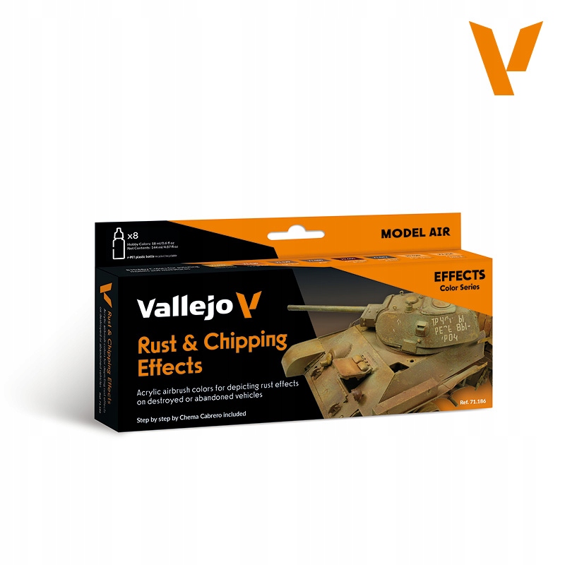 Vallejo 71186 Sada 8 barev Rez a odštěpky Rust & Chipping barvy