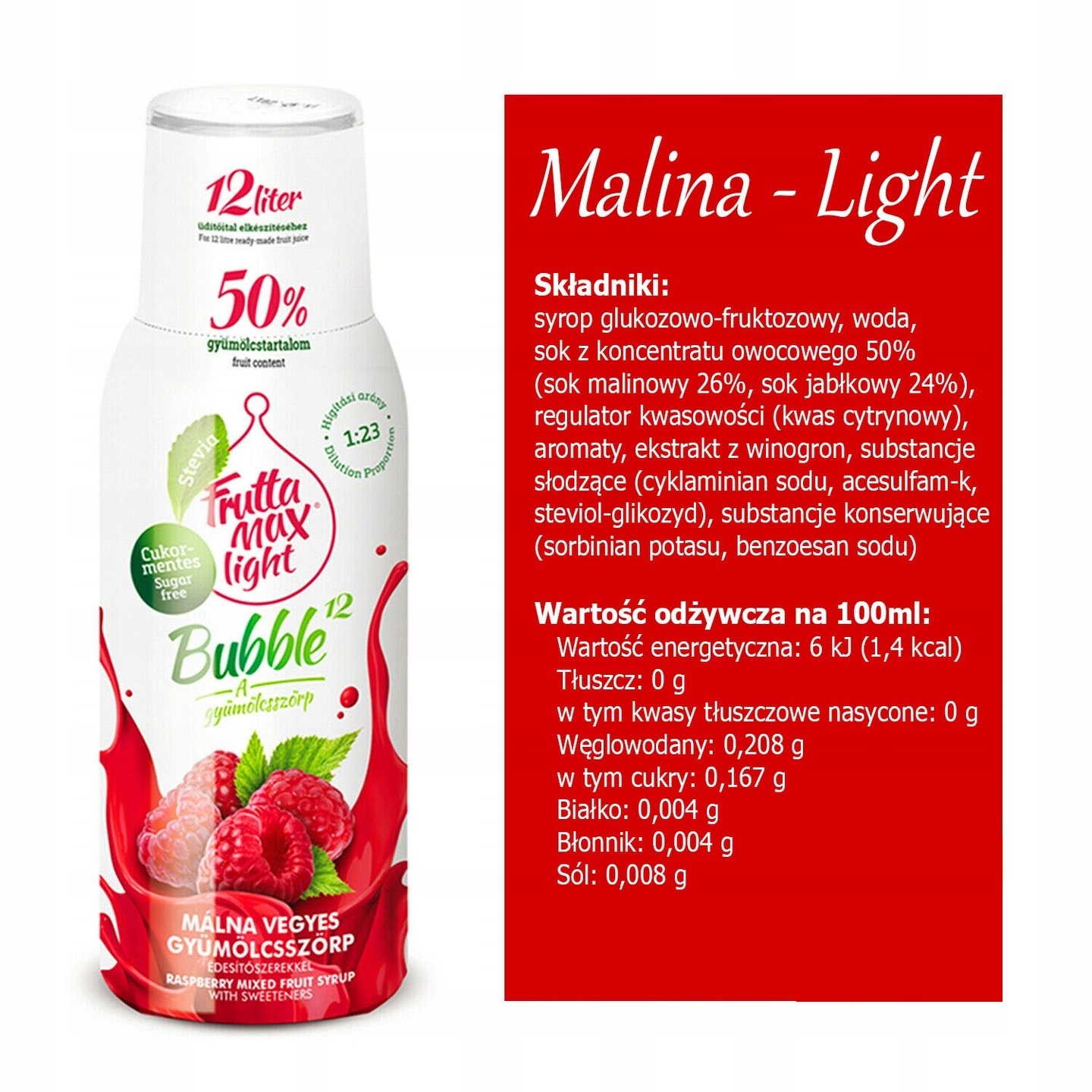 FruttaMax Syrop do SodaStream Zestaw 4x Koncentratów Owocowych, 500 ml Stan opakowania oryginalne