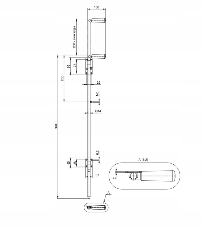 RYGIEL DO DRZWI BRAMY FURTKI ZASUWA STALOWA 800 MM PODSTAWA DZIELONA OCYNK EAN (GTIN) 5907541745610
