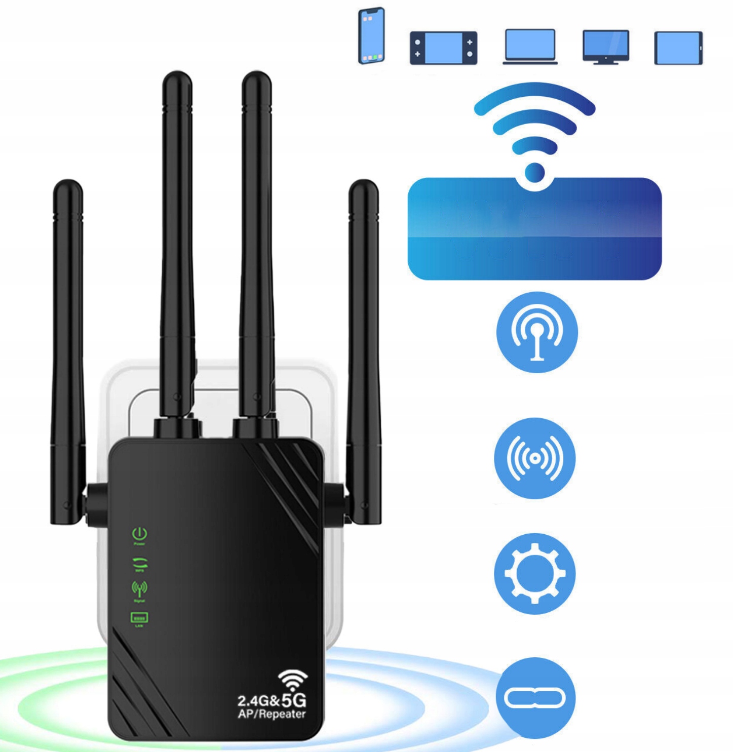 Zesilovač signálu WiFi Repeater Router Dosah Přístupový bod 1200Mbps