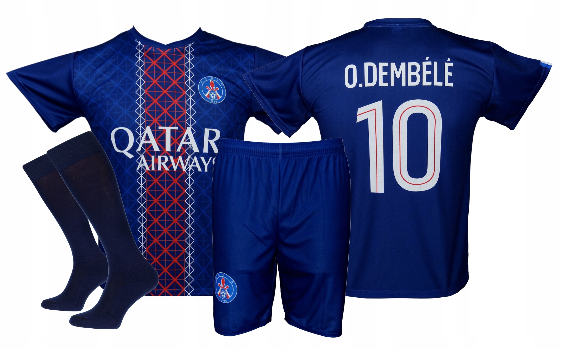 Dembele strój piłkarski sportowy koszulka spodenki getry rozmiar 134