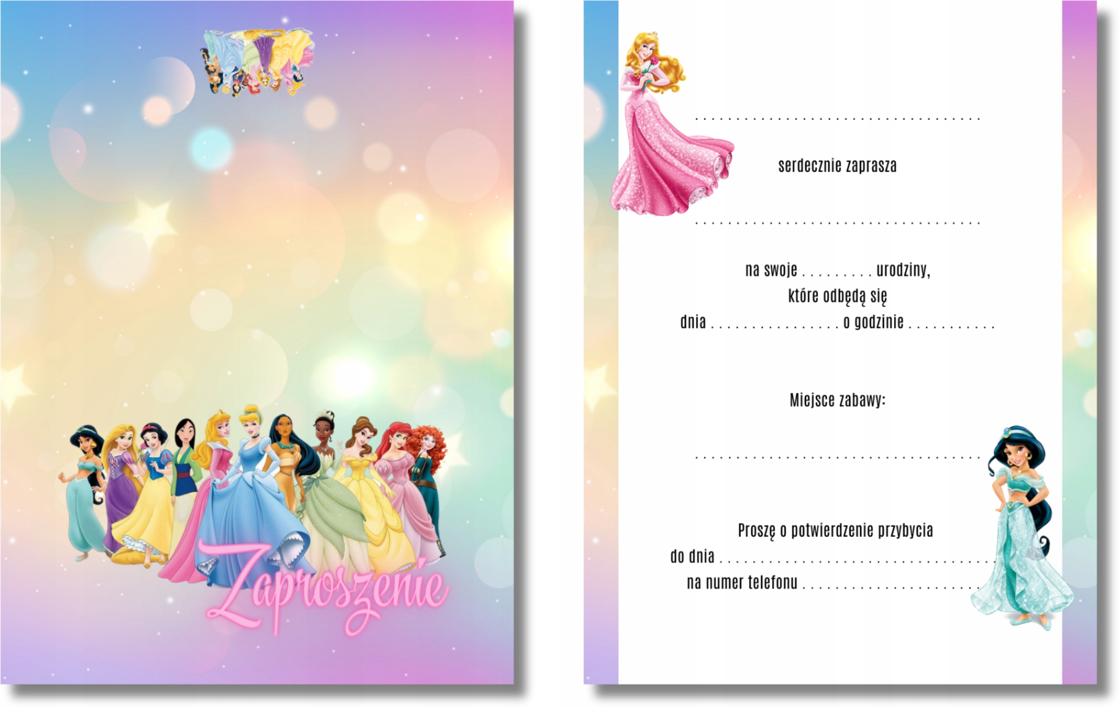 ZAPROSZENIA URODZINOWE KSIĘŻNICZKI 15x10cm Marka inna