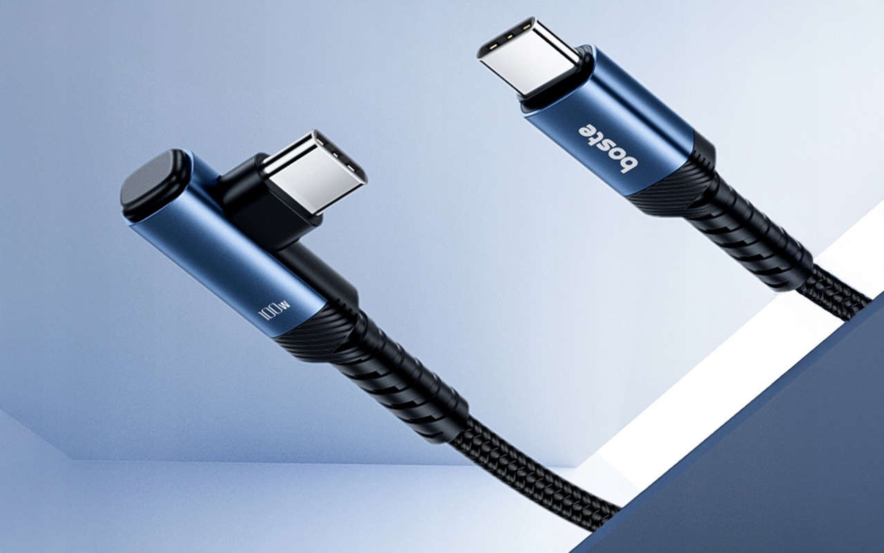 BOSTE SZYBKI I MOCNY KABEL KĄTOWY PRZEWÓD USB-C DO TYPE-C 100W PD QC 2M Kolor niebieski