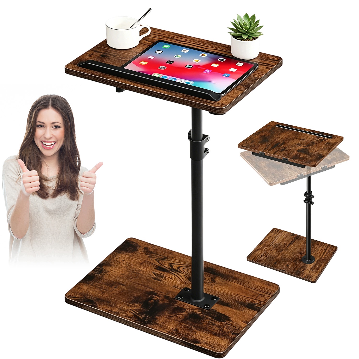 Nastavitelný Stolek K Pohovce Postele S Otočnou Deskou O 360° Držák Telefonu