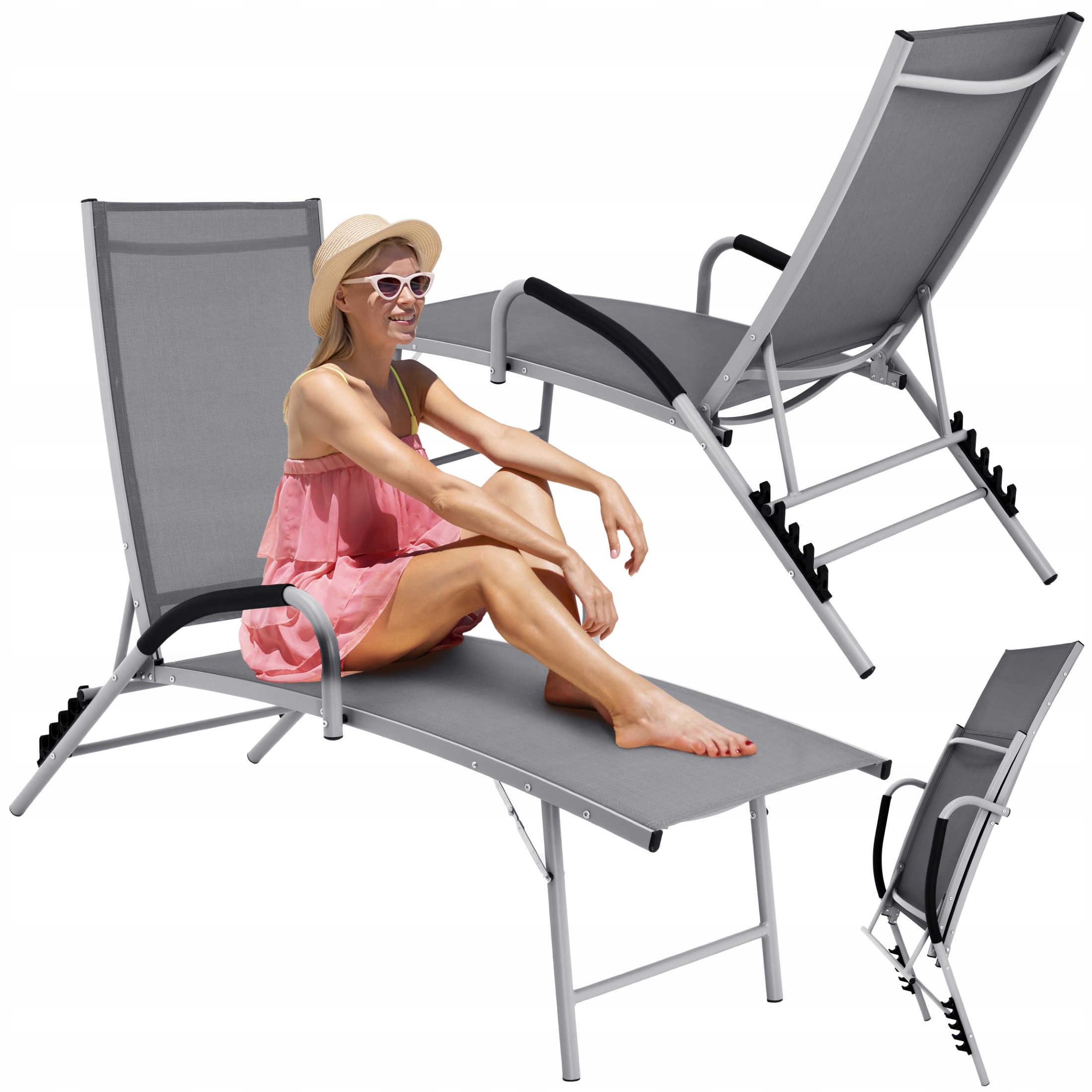 Skladacia záhradná hliníková lehátko Ležadlo do záhrady, nastaviteľné operadlo