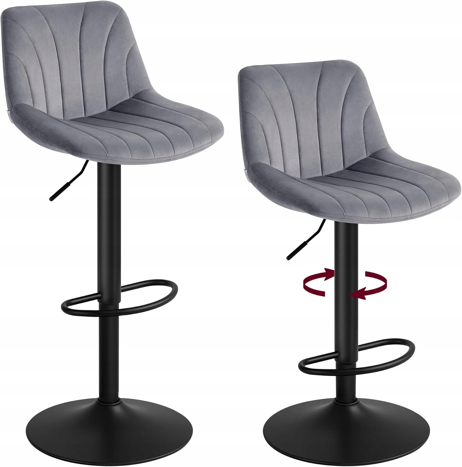 Kuchynský Stôl, Barová Stolička, Otočný, Nastaviteľný, Sada 2KS, Šedý Velúr