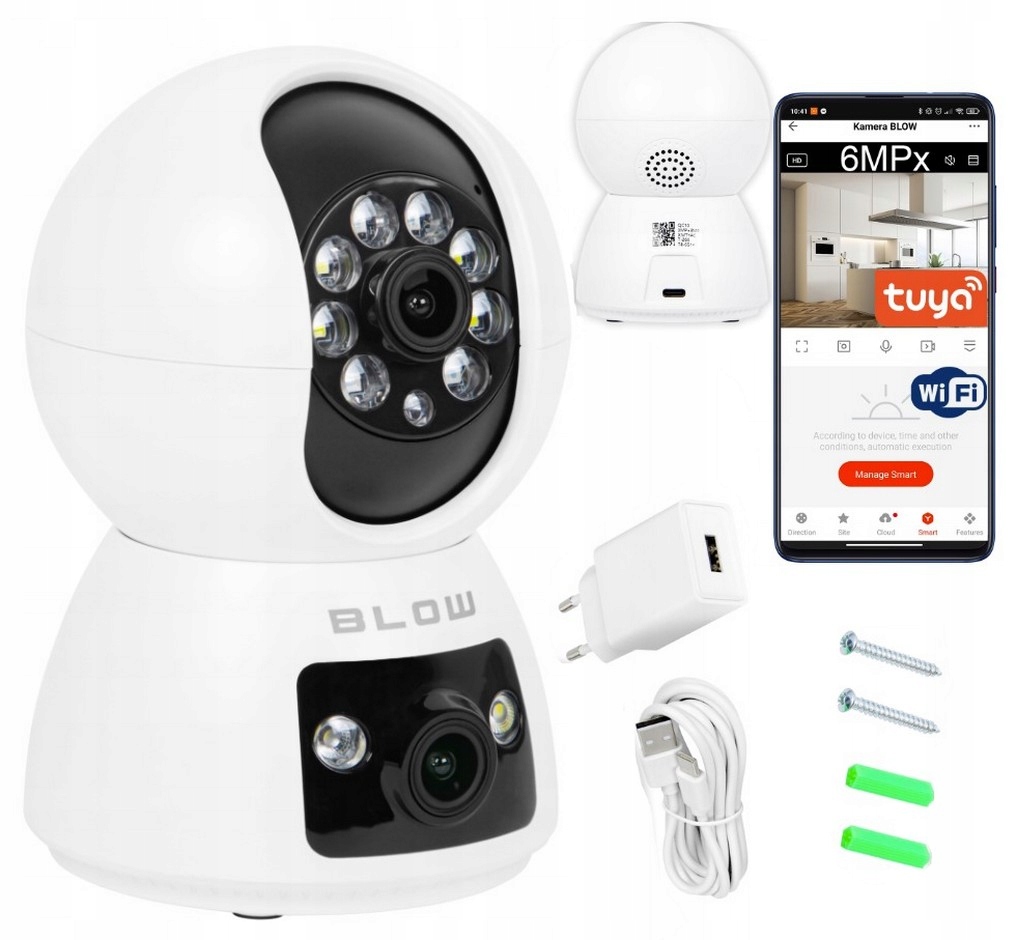 Kamera Wifi Obrotowa 2,5K Ip Monitoring Niania 6MP 2 Obiektywy Ir Ptz Smart