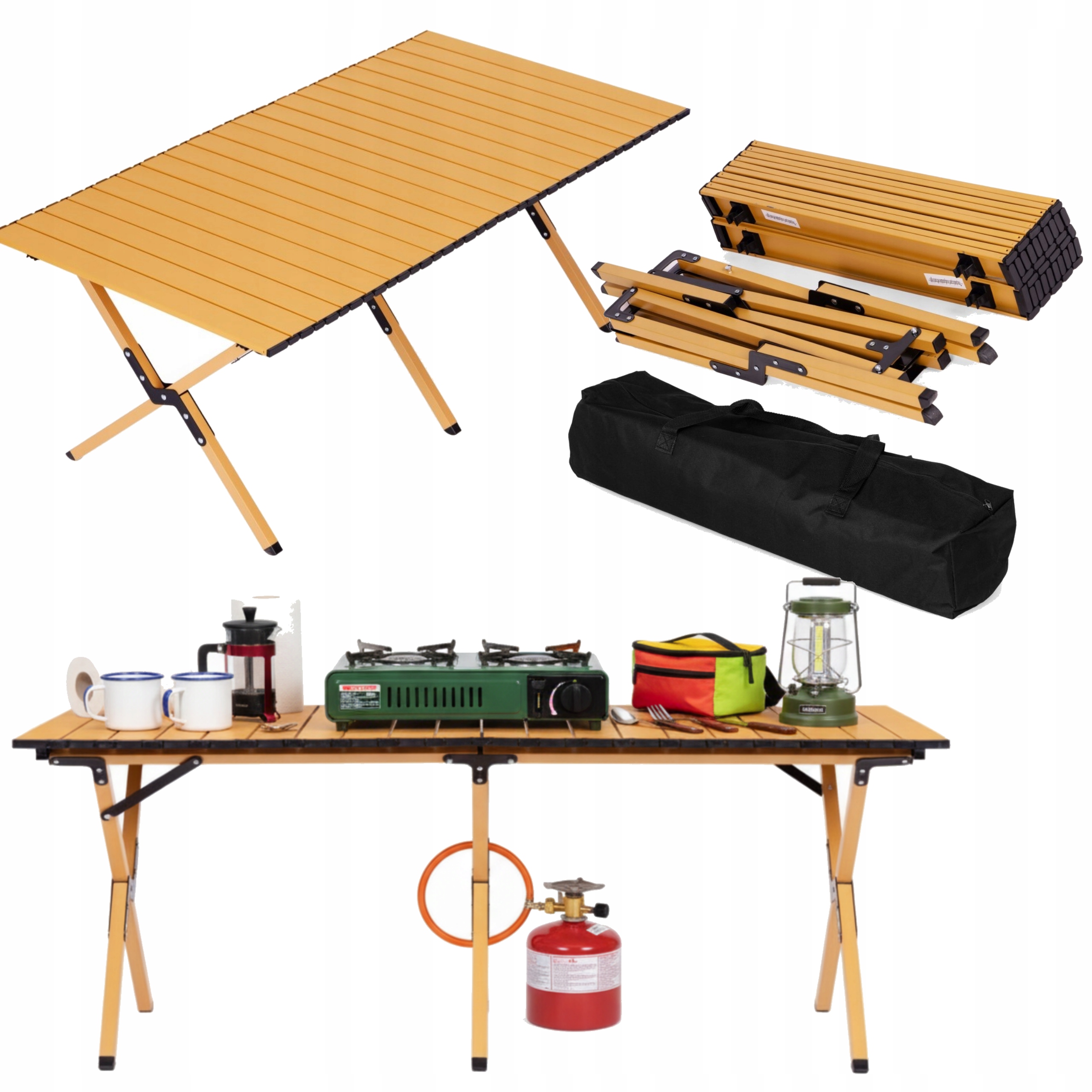 Stolik Turystyczny Składany 120x60cm Kempingowy Z Torbą Stalowa Konstrukcja