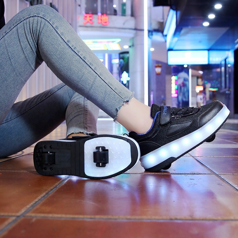 BUTOROLKI BUTY Z ROLKAMI ROLKI WROTKI CZARNE LED Z POLSKI Kod producenta 058 - BLACK - 34