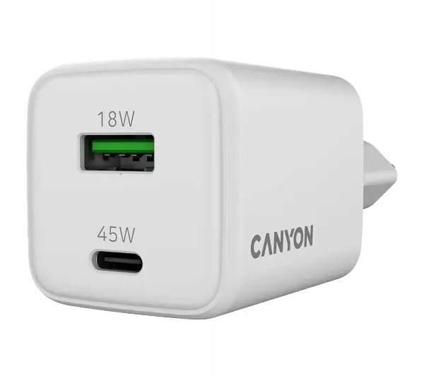 CANYON Ładowarka sieciowa CU45AC GaN 45W 1xPD 1xQC EU Biała — 6