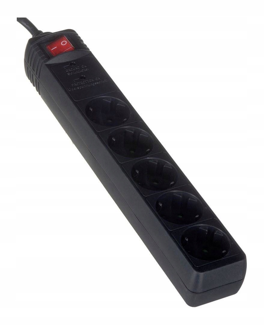 PRZEŁUŻACZ LISTWA ZASILAJACA ANTYPRZEPIĘCIOWA 5 GNIAZD 3M CZARNA Liczba gniazd 5