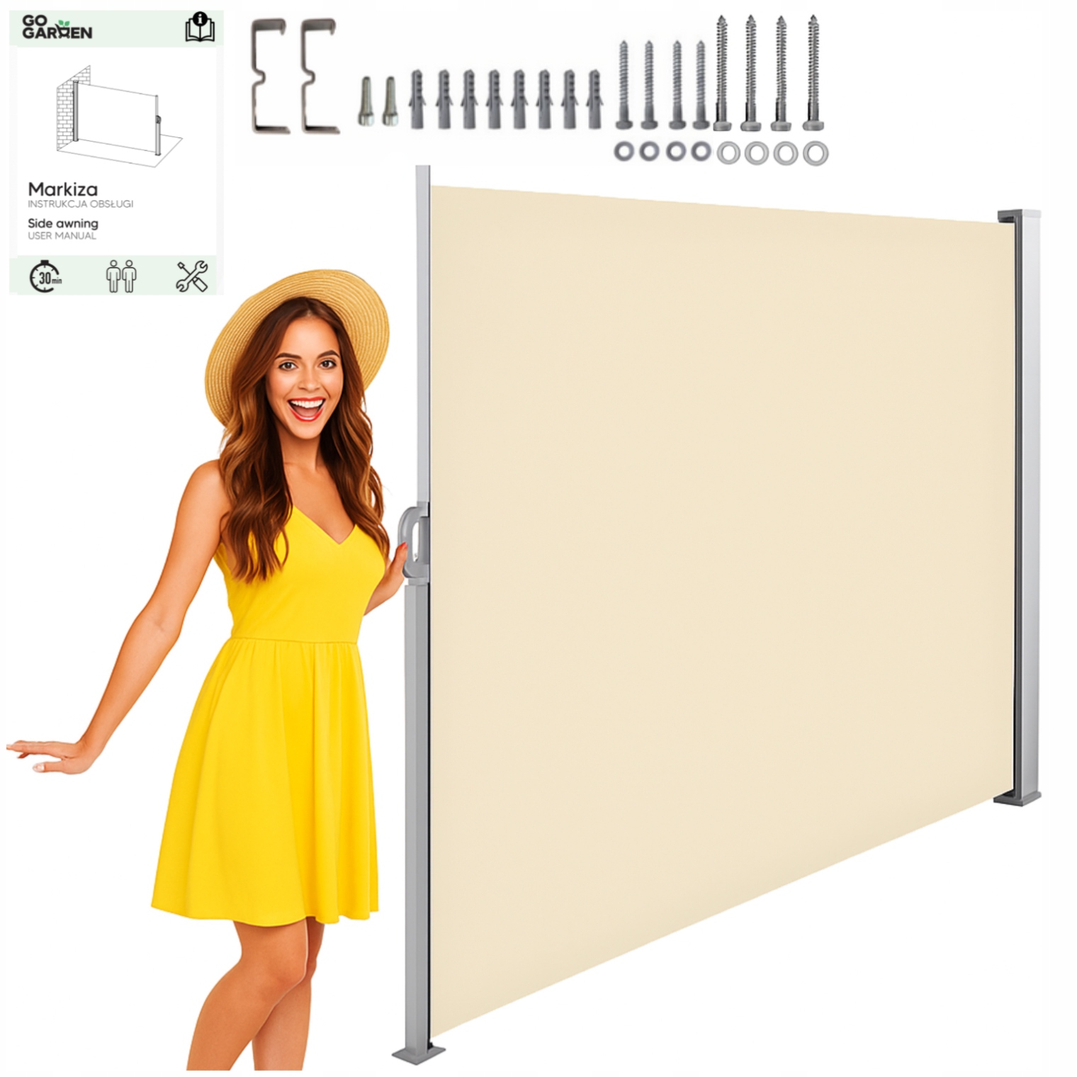 Markiza tarasowa boczna roleta w kasecie zwijana osłona na taras 350x180