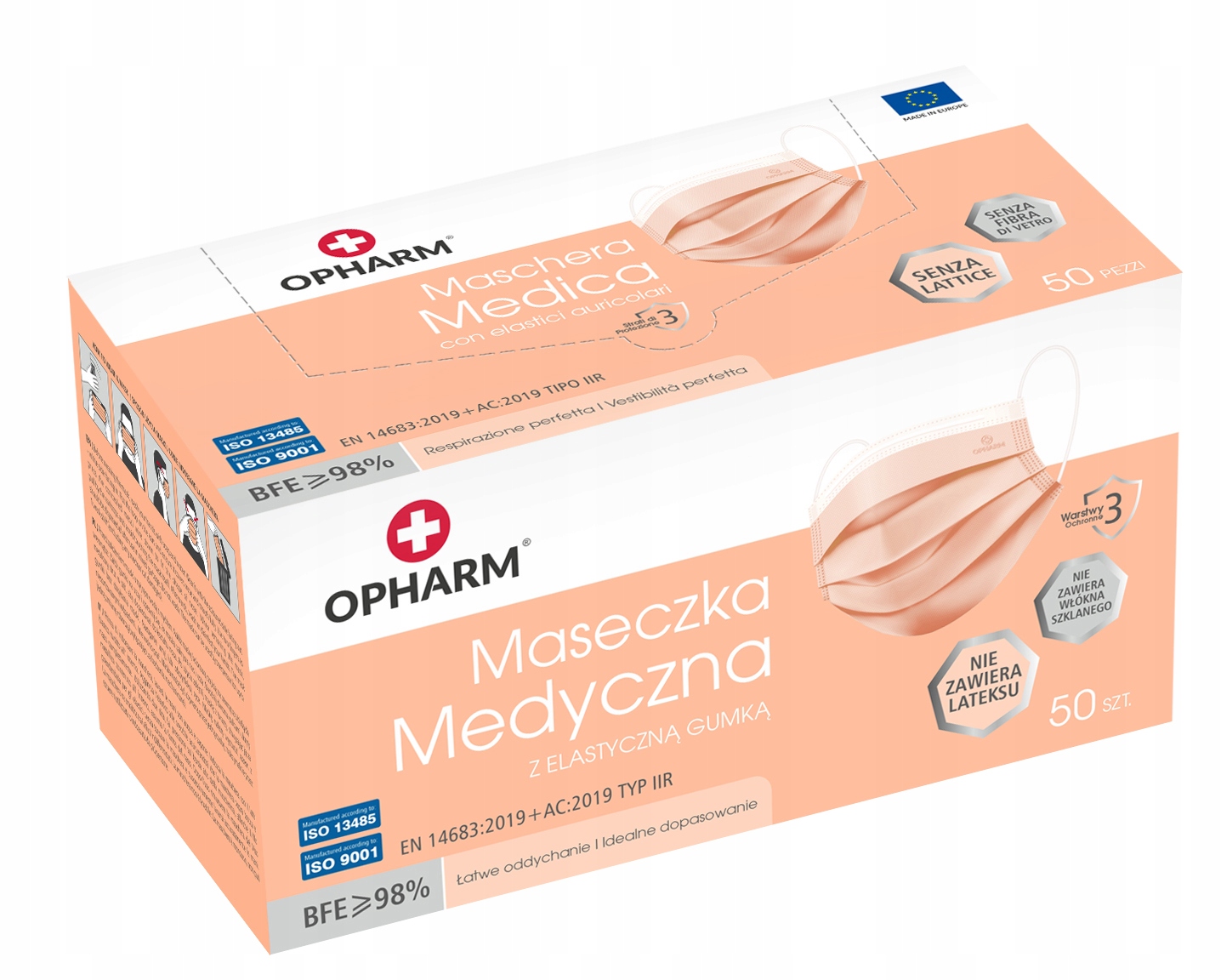 

Maska maseczka medyczna brzoskwiniowa 50szt