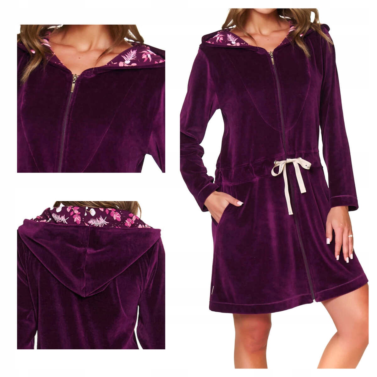 Doctornap Dámský měkký velurový župan Swo 1008 burgundy XL