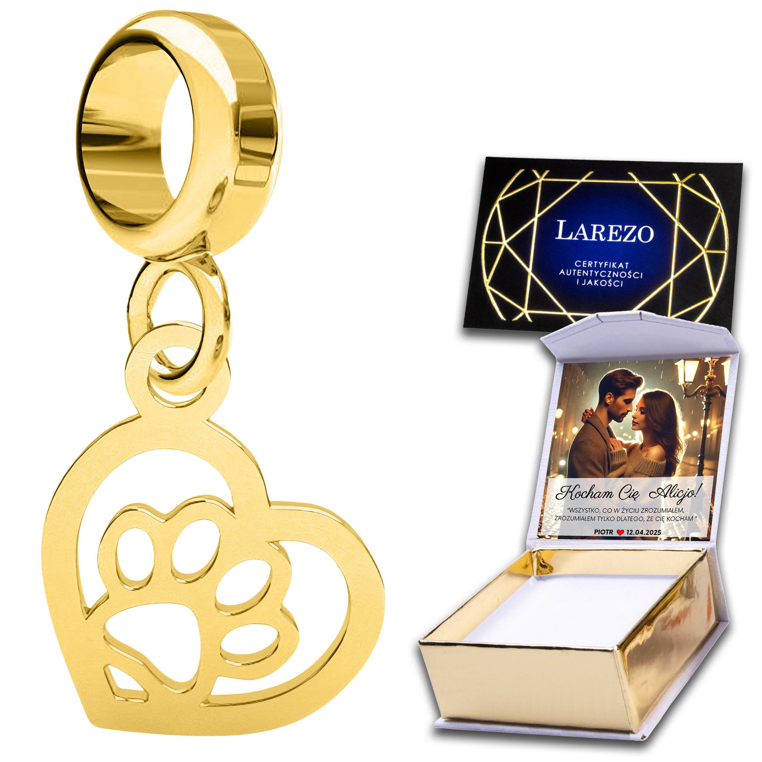 Charms Zlaté srdíčko Chňapka psa Kočka Zvíře Přítel Potisk