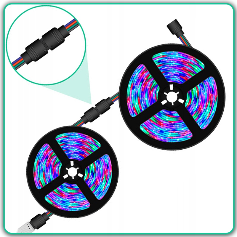 LEDY WODOODPORNE KOLOROWE TAŚMA LED WODOODPORNA 5m + DUŻY PILOT 230V Długość 5 m