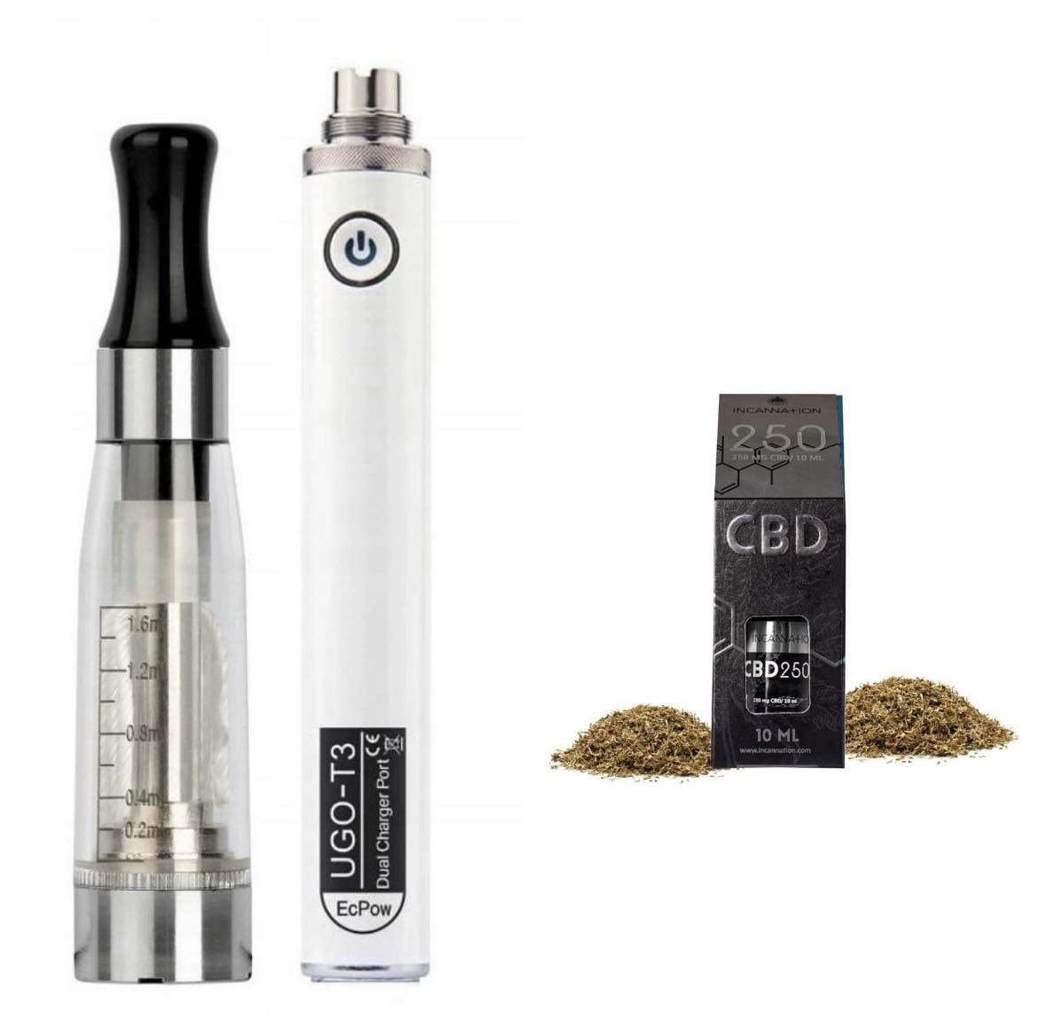 Zestaw Waporyzator T2 Biała Bateria 1300 Mah Liquid Cbd 250 Mg Tobacco
