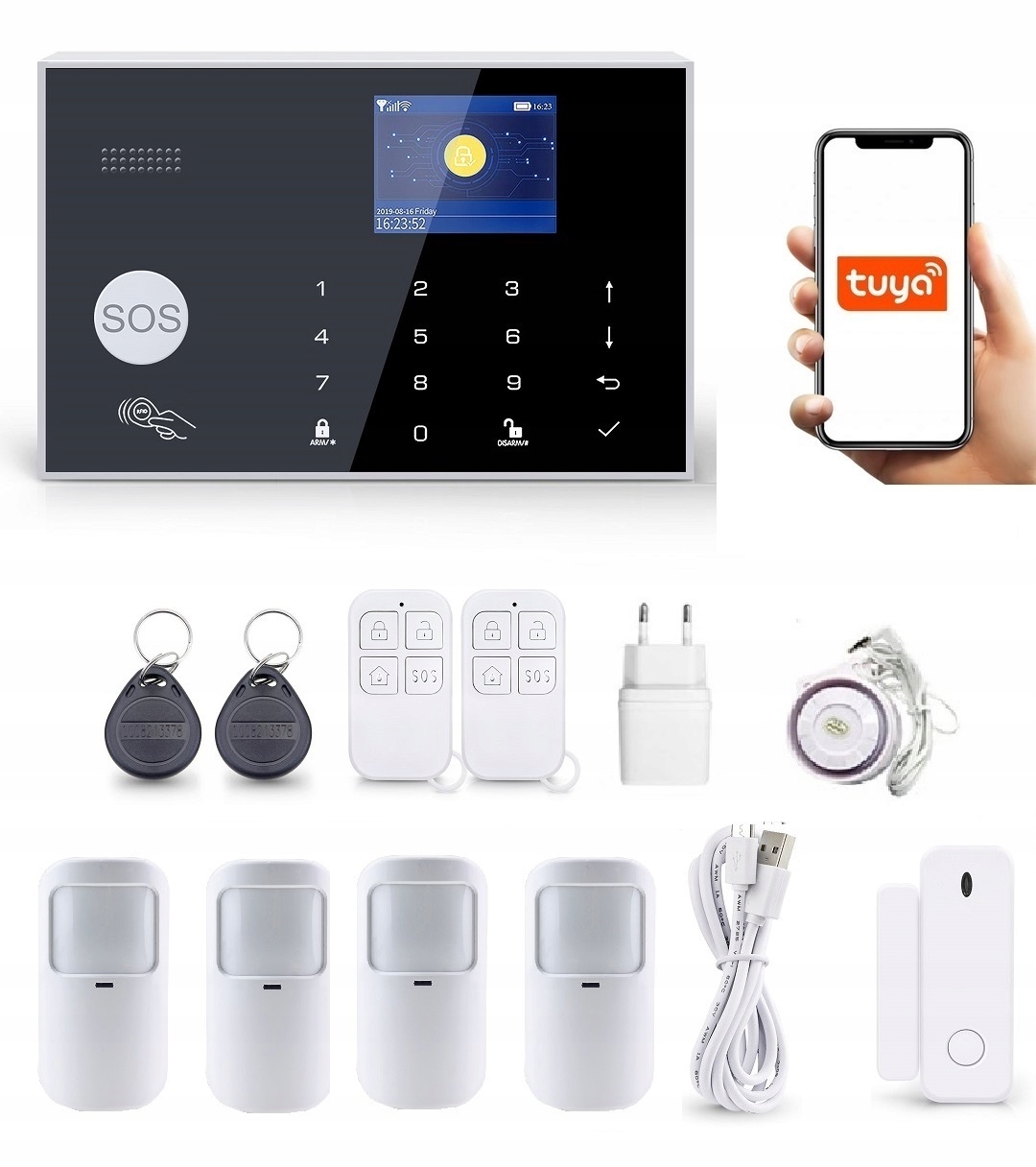 Bezdrôtový LCD Alarm 2.4" Gsm WiFi Tuya Smart V Poľštine 4xPIR