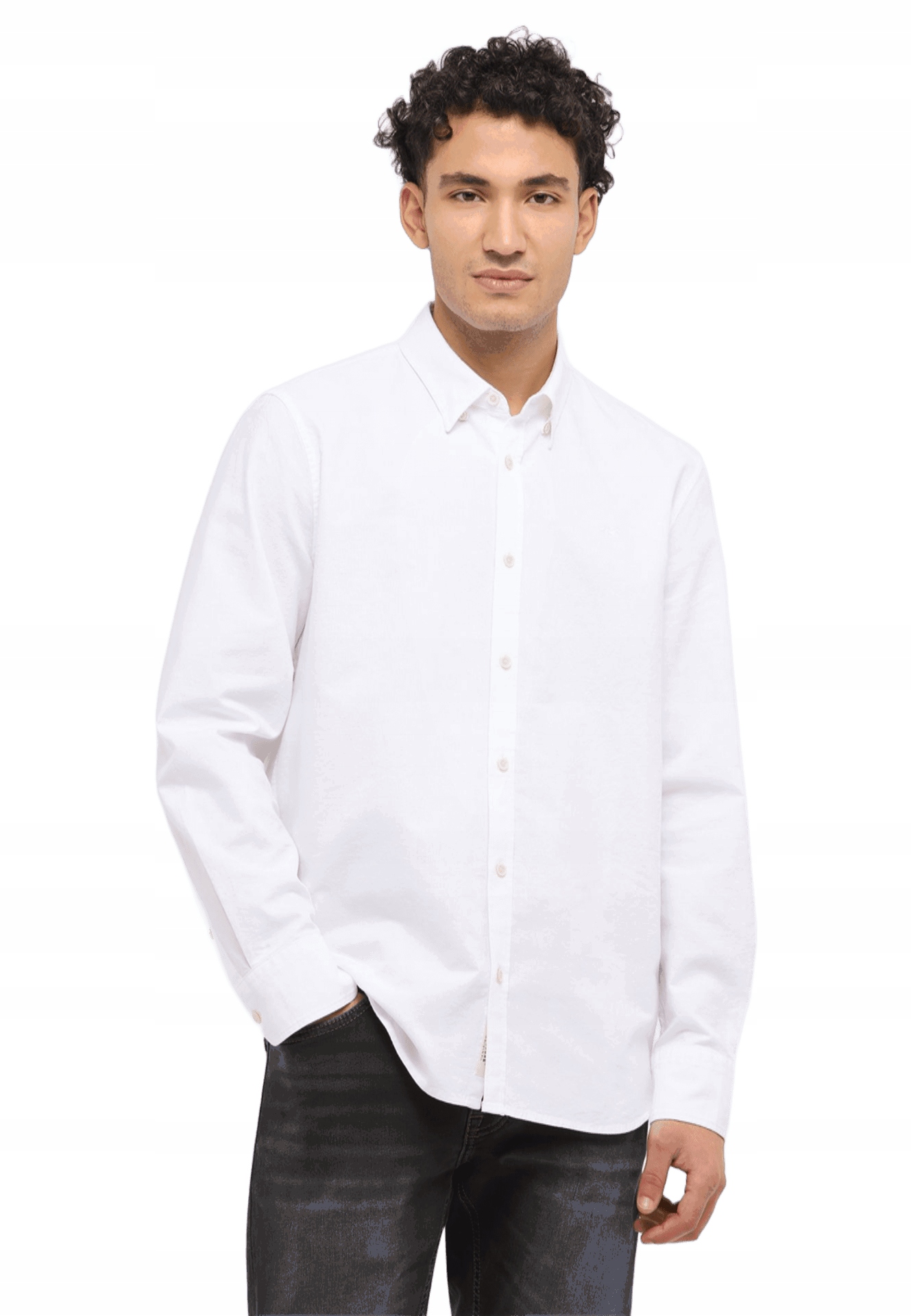 Pánská Košile S Dlouhým Rukávem Bílá Bavlněná Klasická Mustang XL