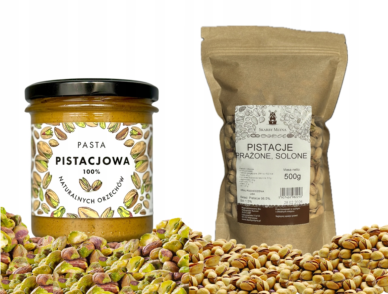 Pasta Pistacjowa 250g+PISTACJE Prażone 500g Pyszny Zestaw, Naturalny