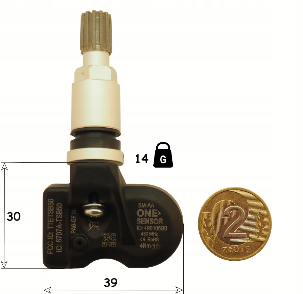 4 szt. TPMS czujniki One-Sensor z zaworem czarnym Waga produktu z opakowaniem jednostkowym 0.014 kg