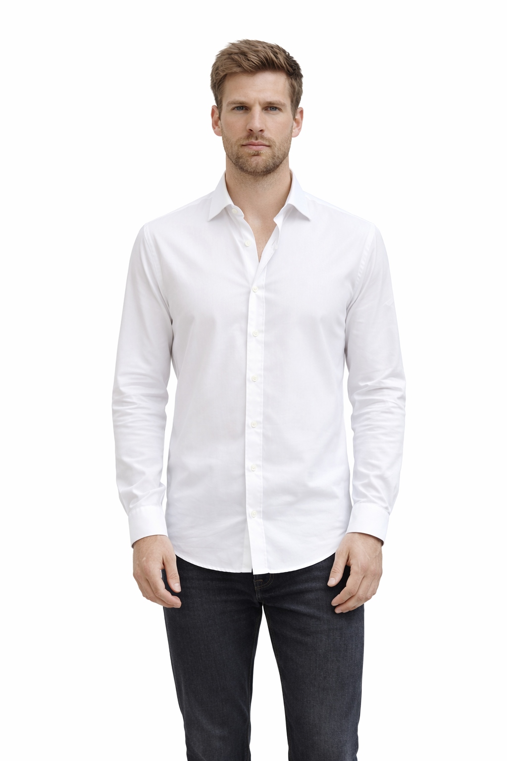 Boss Elegantní Pánská Košile S Dlouhým Rukávem, Bílá Bavlna 41 I4C
