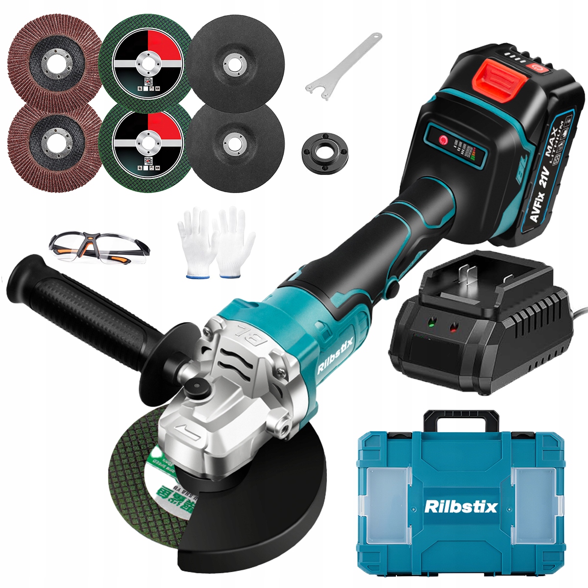 Szlifierka Kątowa Akumulatorowa Bezszczotkowa 21V Zestaw 4.0Ah Aku Walizka