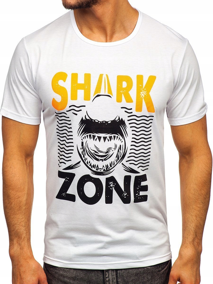 

T-shirt Męski Z Nadrukiem Biały KS2652 Denley_xl