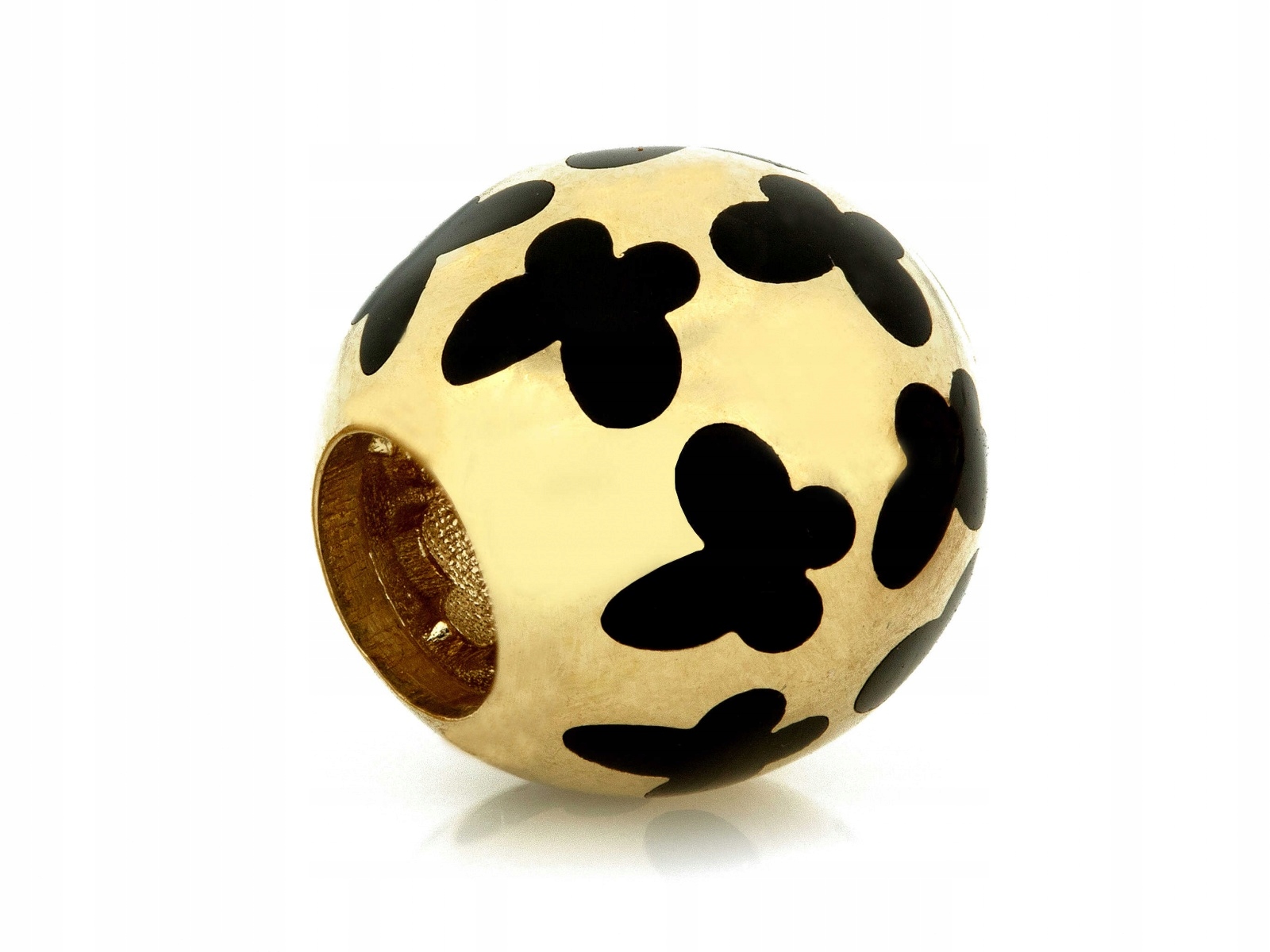 Přívěsek zlatý 585 kulička beads na náramky s Černou smaltovanou barvou Motýlci