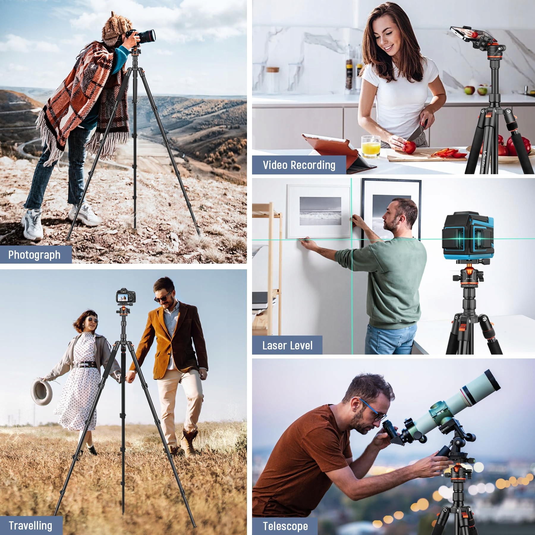 VICTIV Statyw Kamera 198cm Aluminiowy Statyw Podróżny DSLR iPhone — miniatura 5
