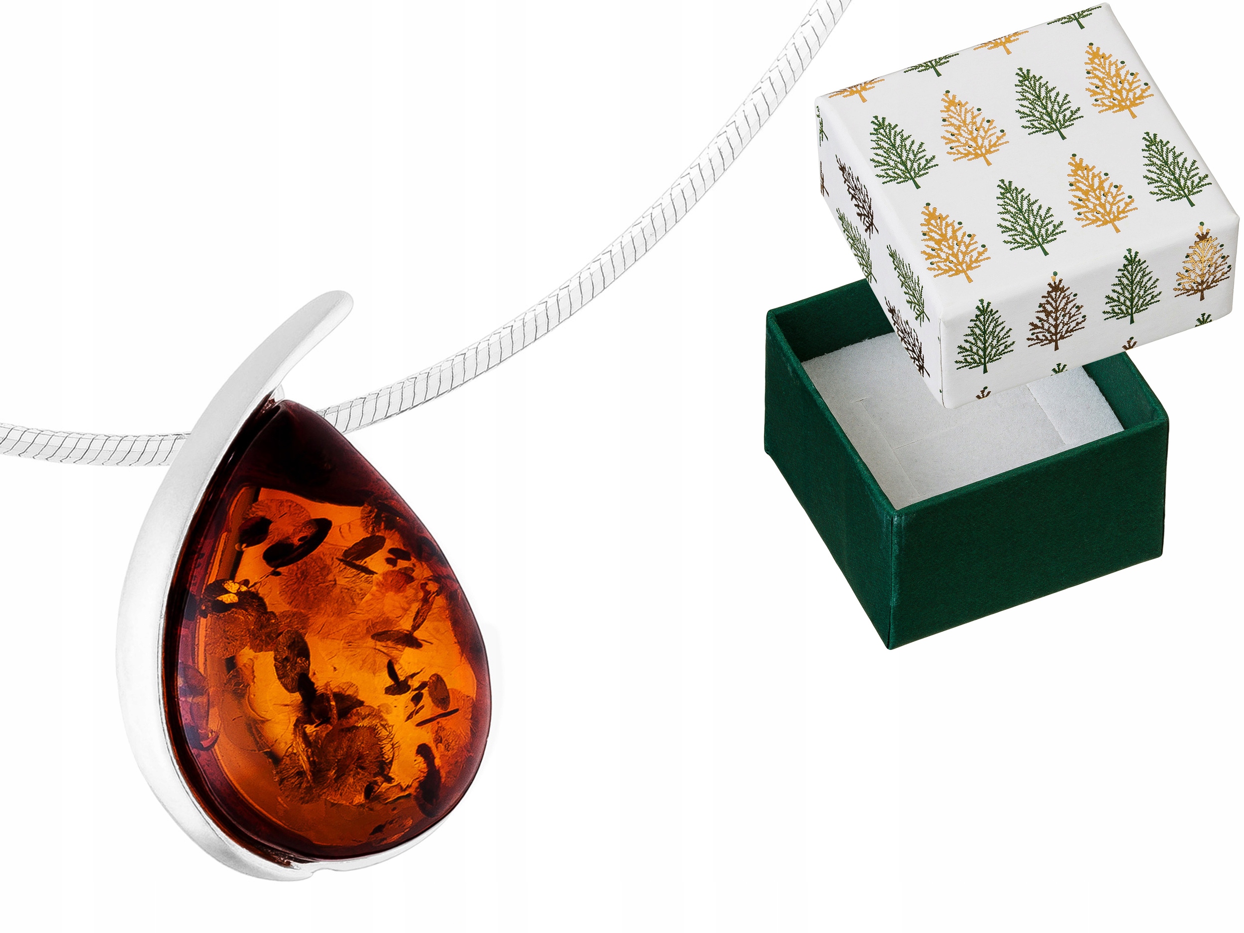 Stříbrný náhrdelník Lžička Přívěsek s jantarem Přívěsek Kapka Řetízek 50