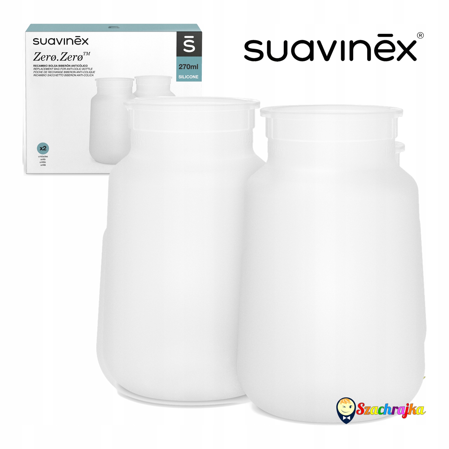 Torebka silikonowa do butelki woreczek Suavinex Zero Zero 270 ml 2 szt Waga produktu z opakowaniem jednostkowym 0.3 kg