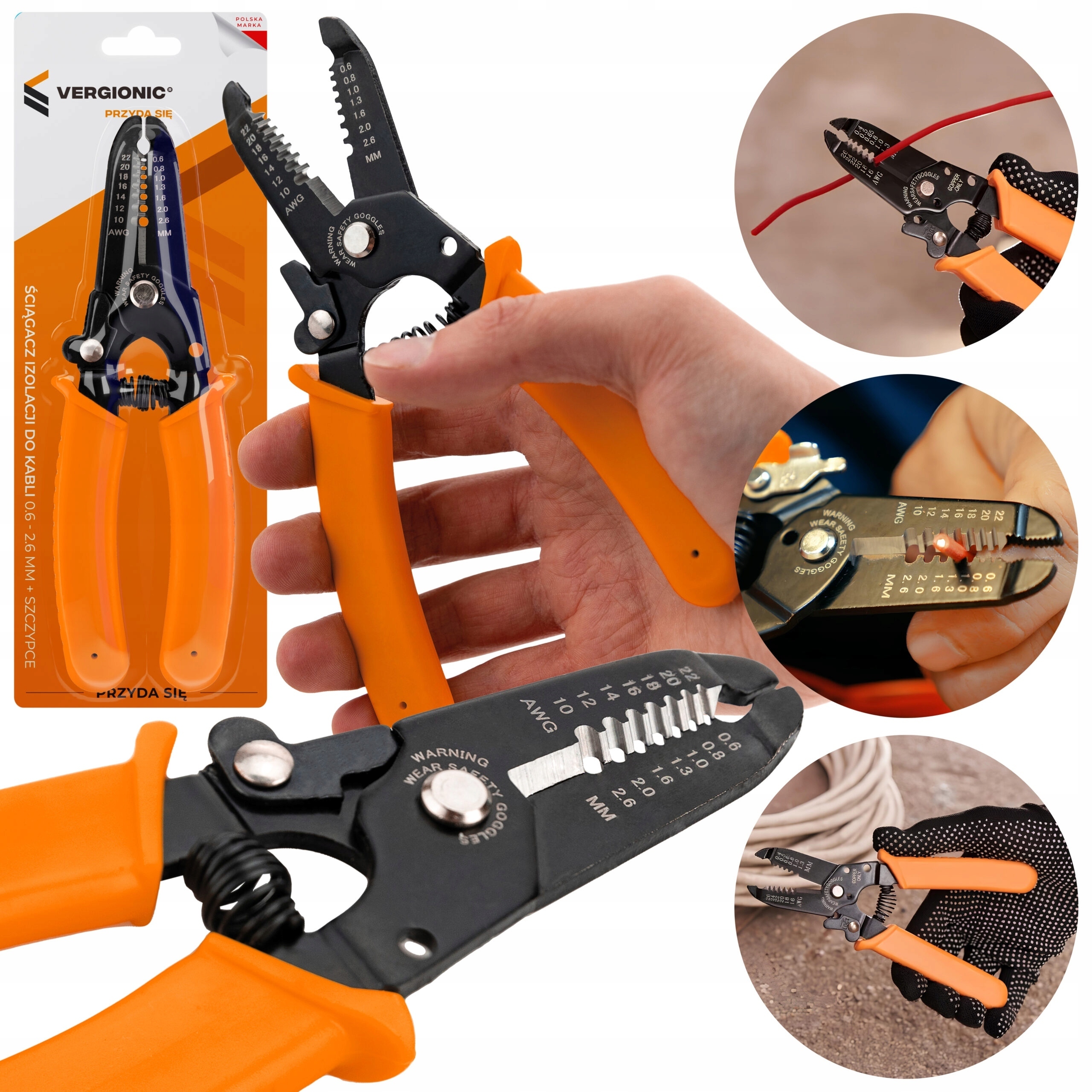 ŚCIĄGACZ IZOLACJI DO KABLI SZCZYPCE ŚCIĄGACZKA KABLI 0,6 - 2,6 mm VERGIONIC Kod producenta 7404