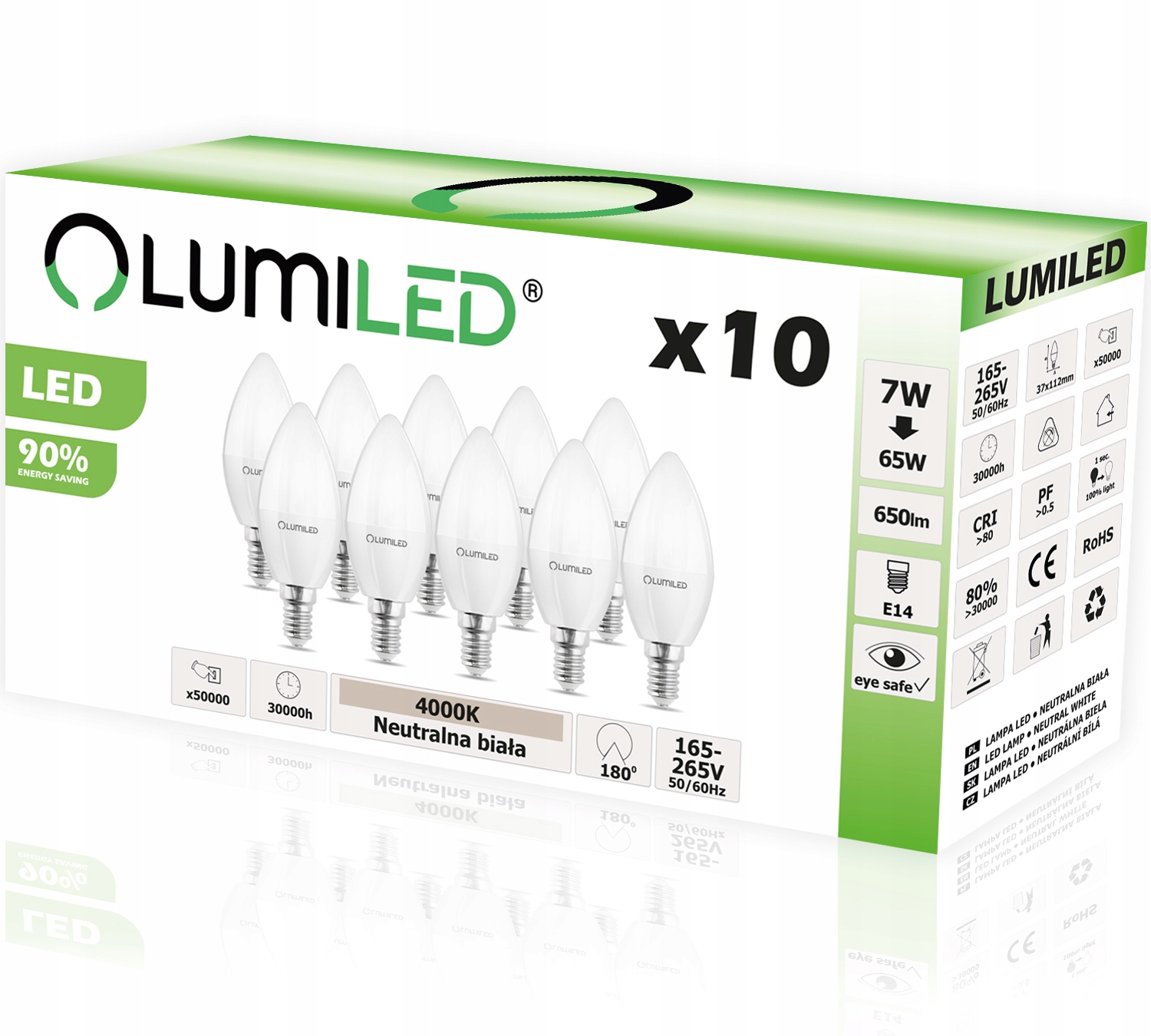 

10x Żarówka Led E14 Świeca 7W =65W Lumiled 4000K