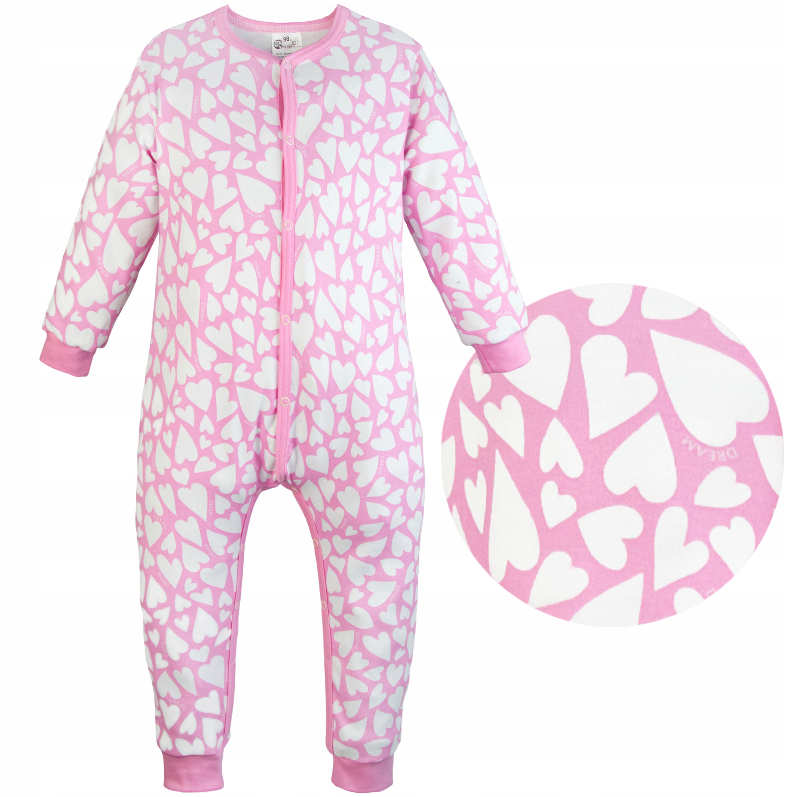 RAMPERS DZIECIĘCY DŁUGI RĘKAW pajac bez stóp ROZPINANY piżama BAWEŁNA 98