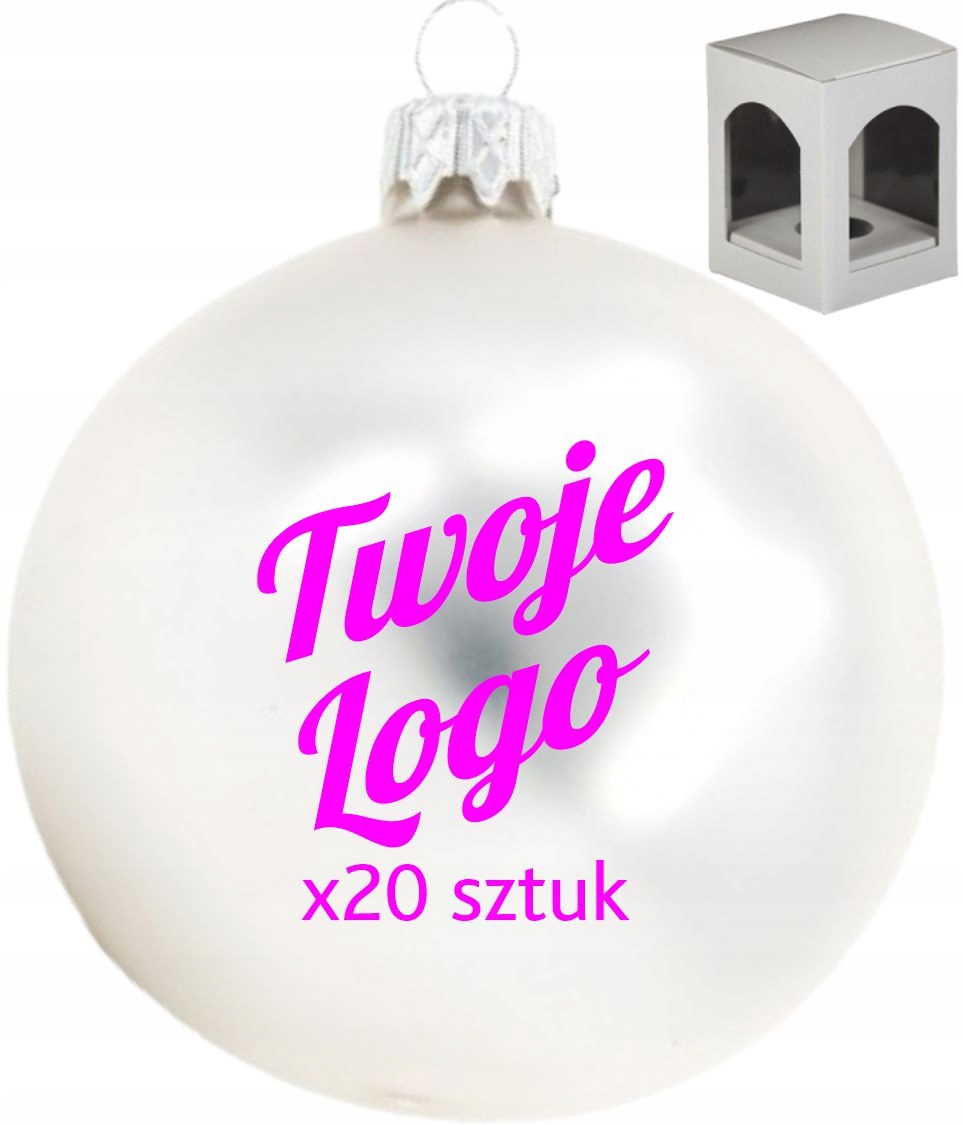 20 ks Vánoční Koule skleněná s potiskem a logem jednostranného nápis 10 cm krabička