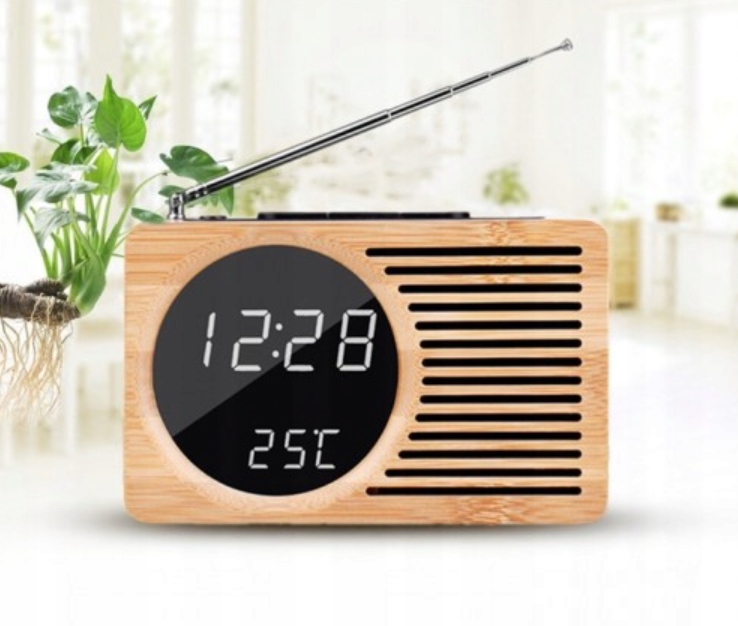 ZEGAR DREWNIANY RETRO BUDZIK TERMOMETR Marka inna