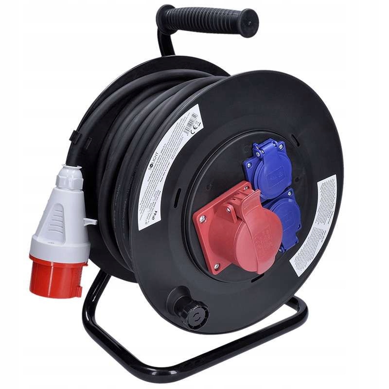 Solight predlžovací prívod na bubne, 3 zásuvky, 400V 230V, 25m gumový ka