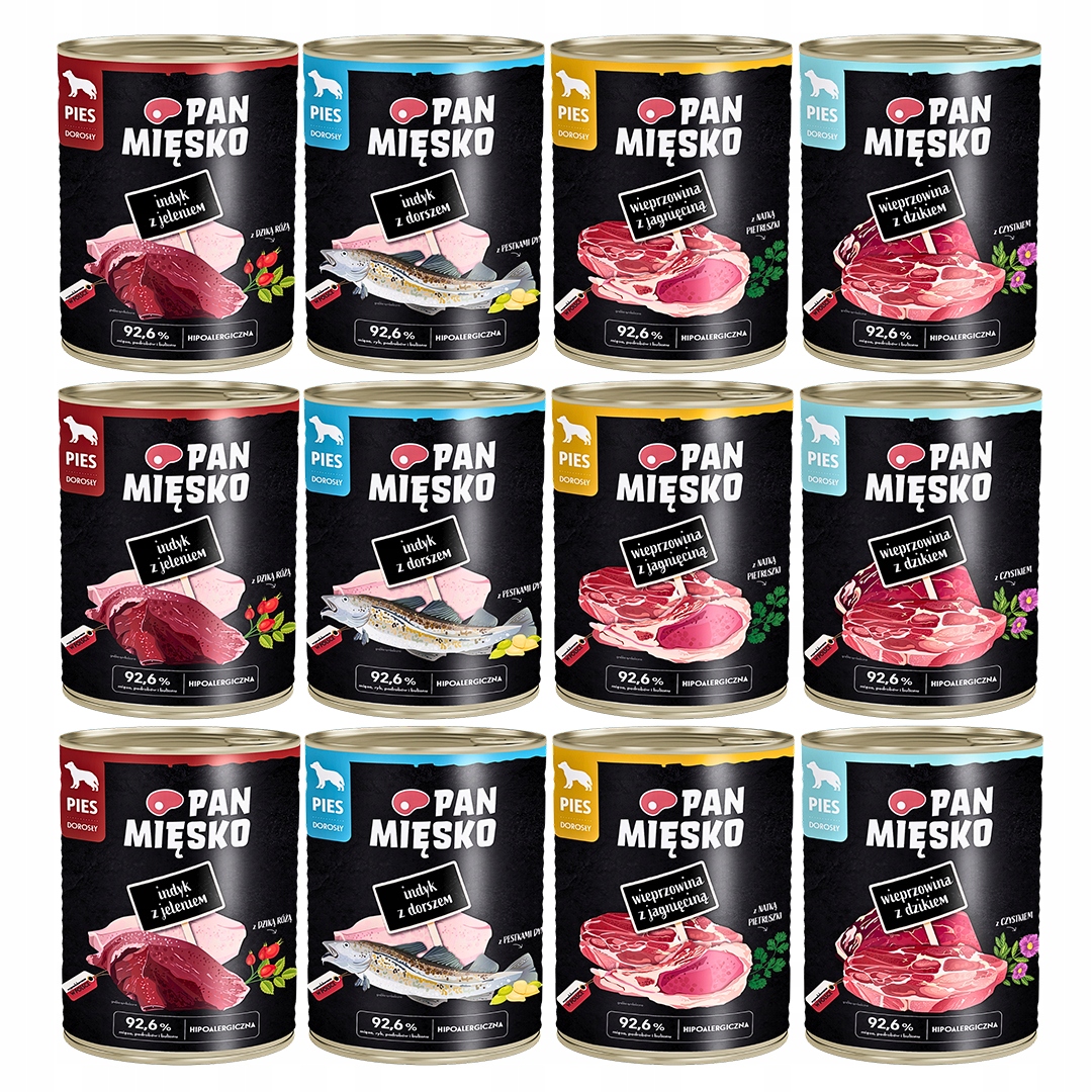 Pan Mięsko Mokra Karma Dla Psa Wielki Mix 4 Smaków 12x 400g