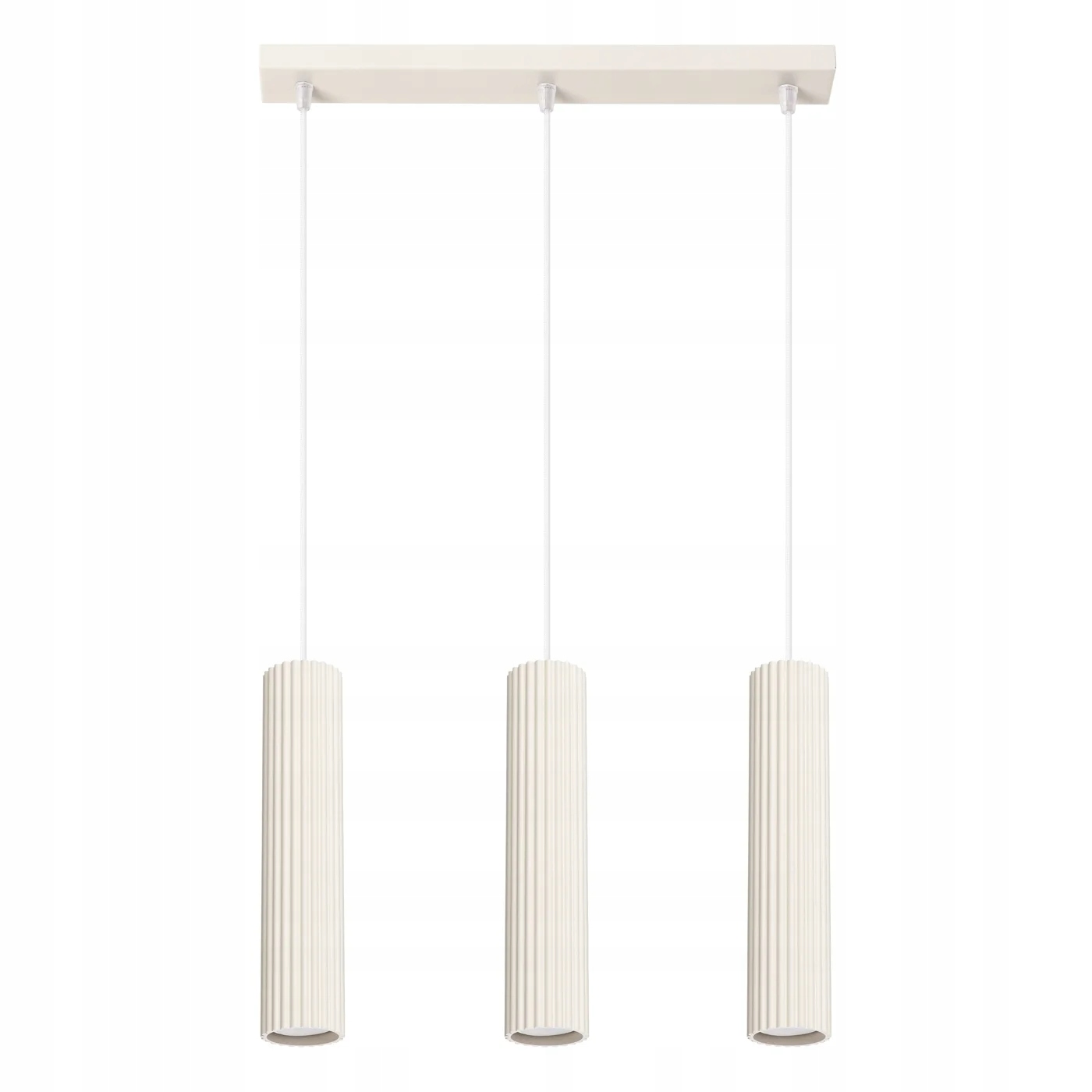 Trojitá závesná lampa, béžová, vrúbkované tuby, 30 cm nad stôl, ostrovček, bar Sollux