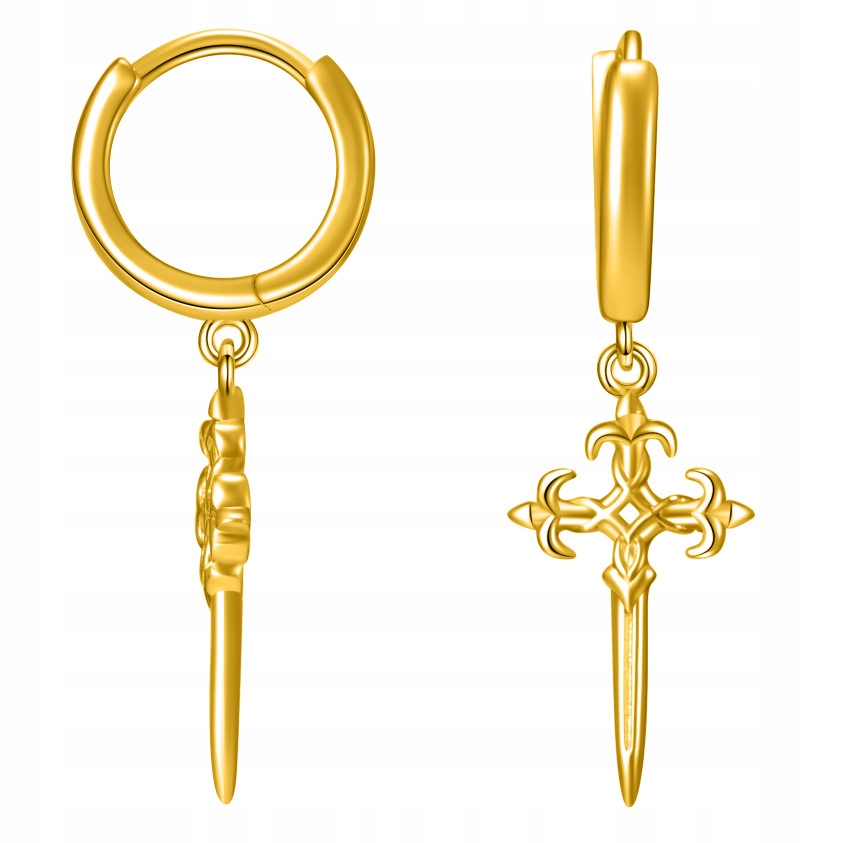 Gotické stříbrné náušnice pozlacené, závěsné křížky, stříbro 925, jako dárek