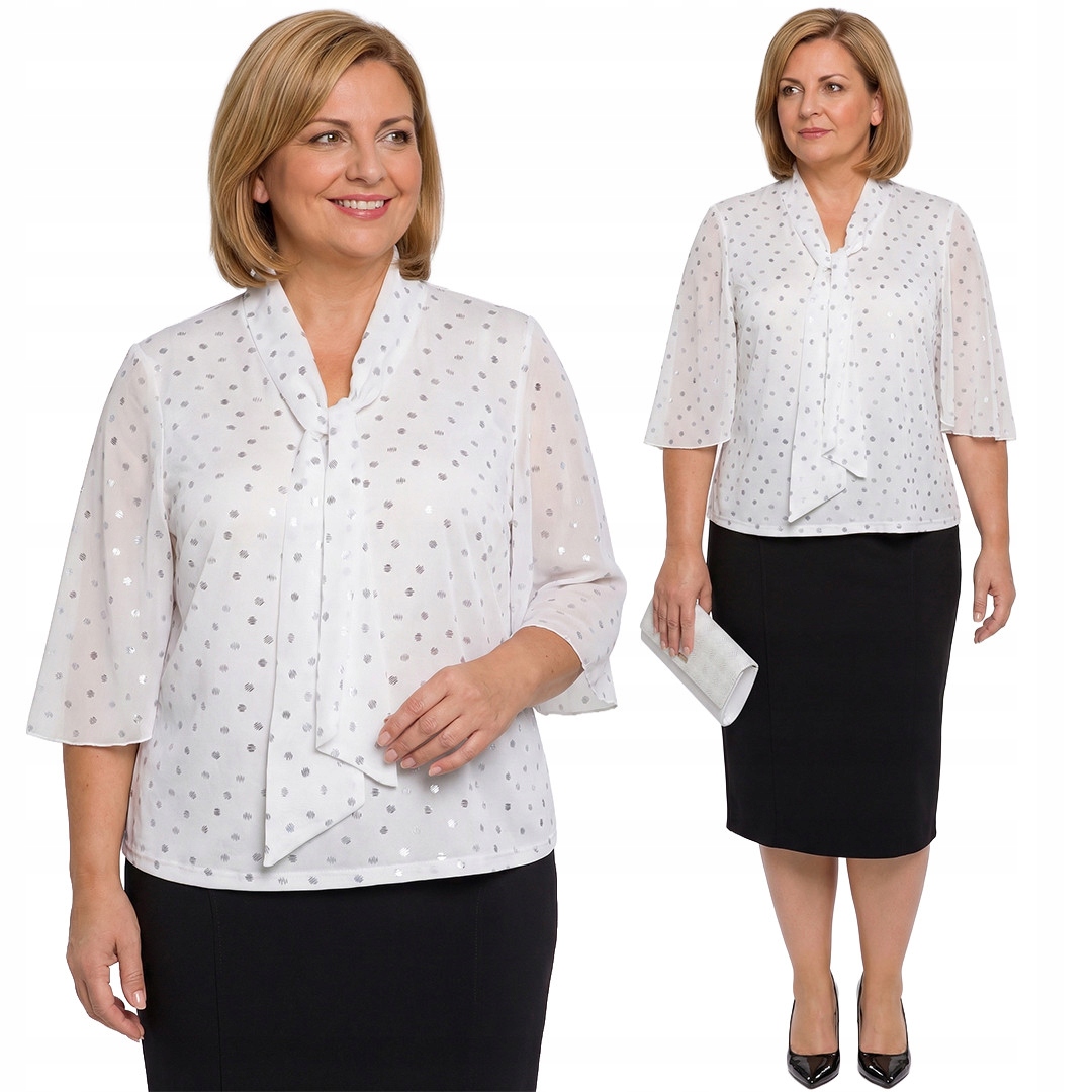 Ecru halenka s modrými lesklými puntíky plus size velikost 52