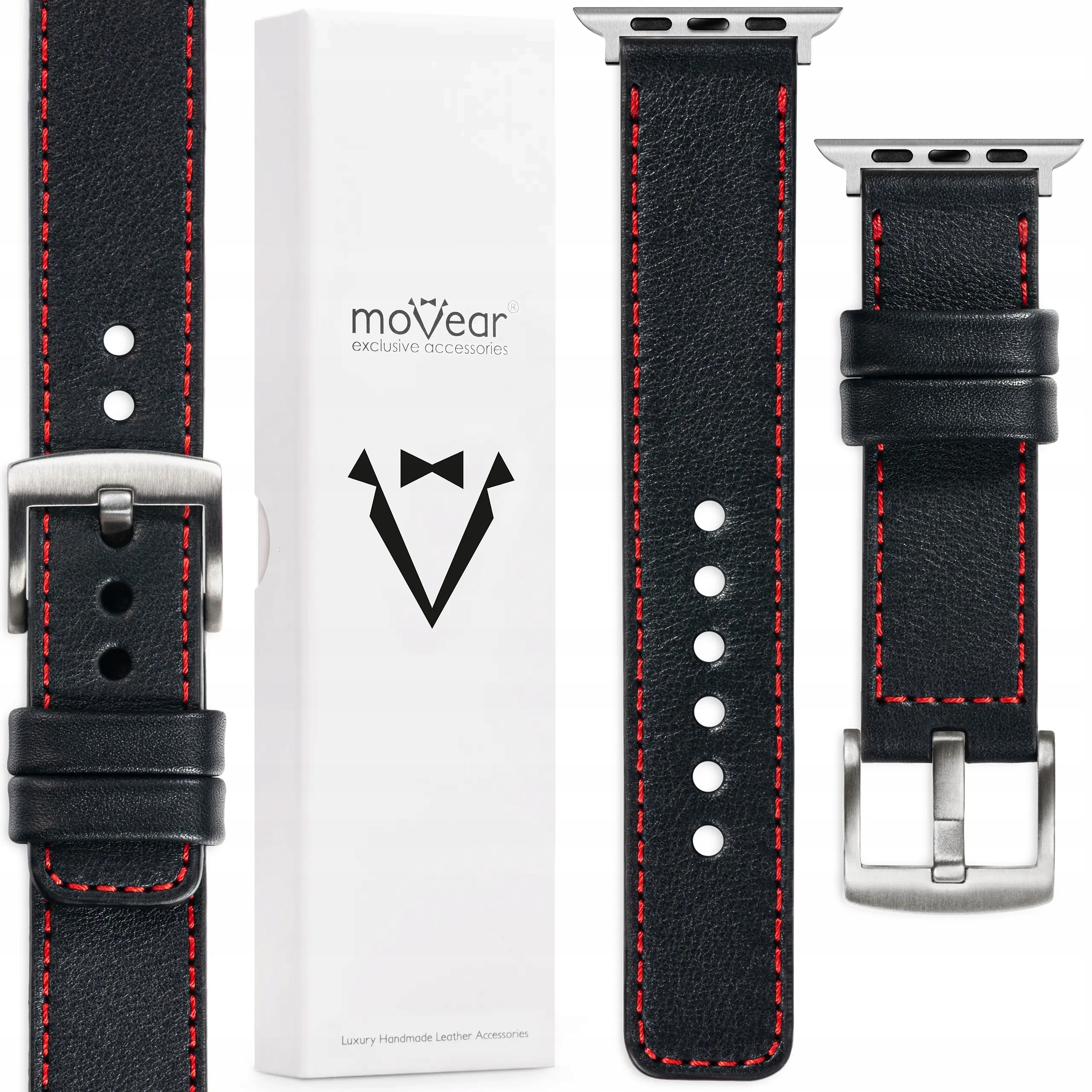 Prémiový kožený řemínek pro Apple Watch 46/45/44mm Polský Černý