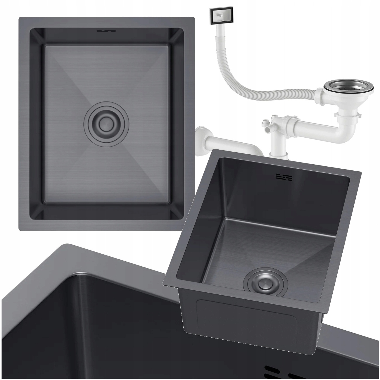 Jednokomorový Dřez Dřez 40x50 cm Grafit Velazo. Sifon