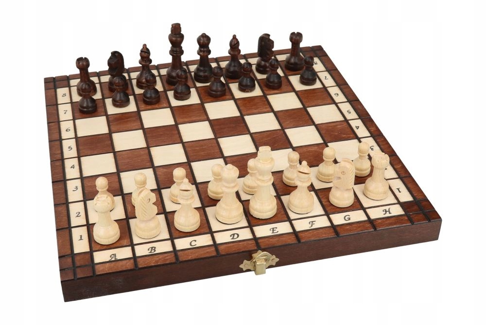 SZACHY TURNIEJOWE DREWNIANE szkolne 27x27 cm wkład + instrukcja